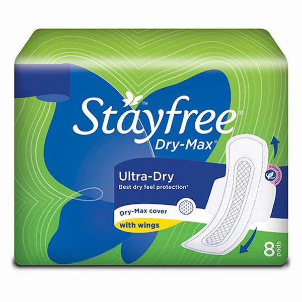 Stayfree Dry-Max Ultra-Dry Sanitary Pads With Wings, 8 Count