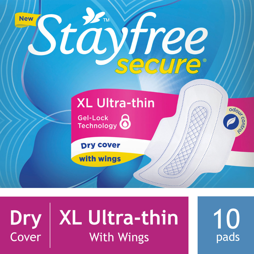 Stayfree Secure Ultra-Thin Dry Cover Pads With Wings XL, 10 Count, Pack of 1 Stayfree Secure Ultra-Thin Dry Cover Pads With Wings XL, 10 Count, Pack of 1