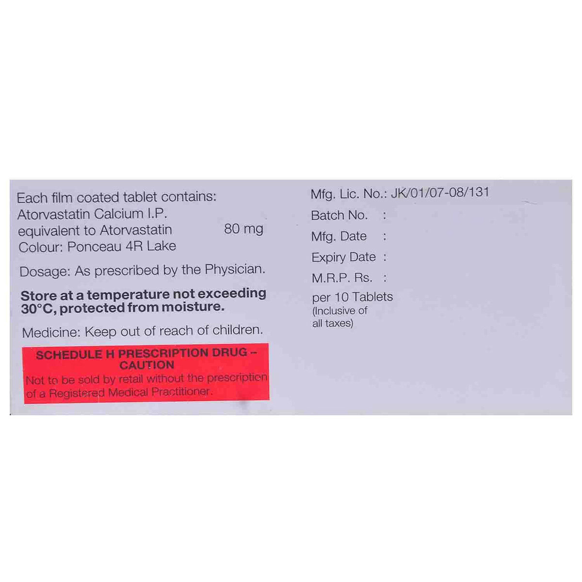 Stator 80 Tablet 10's, Pack of 10 TABLETS Stator 80 Tablet 10's, Pack of 10 TABLETS