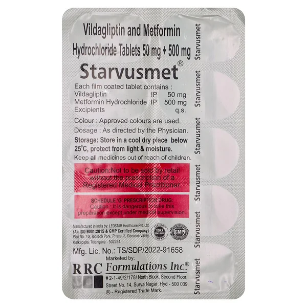 Starvusmet 50/500 mg Tablet 10's, Pack of 10 TabletS