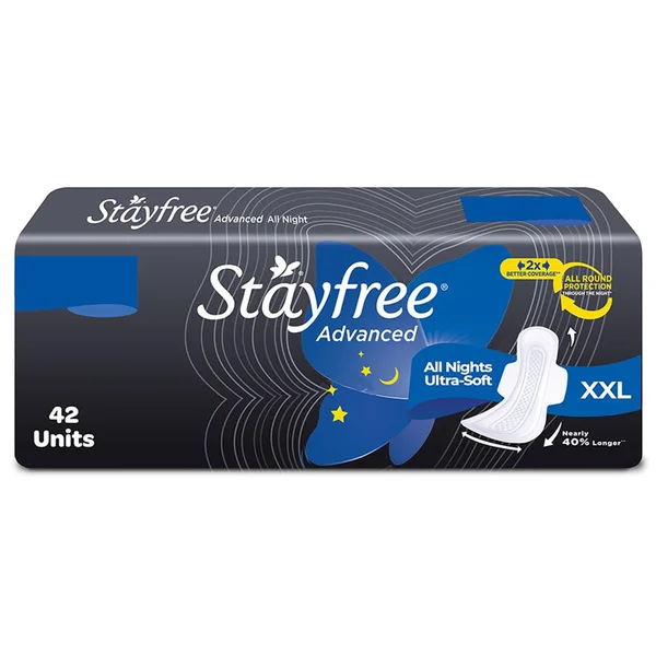 Stayfree Advanced All Night Ultra-Soft Pads with Wings XXL, 42 Count, Pack of 1