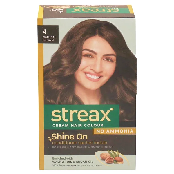 Streax Hair Colour Natural Brown-4, 25gm + 25ml, Pack of 1