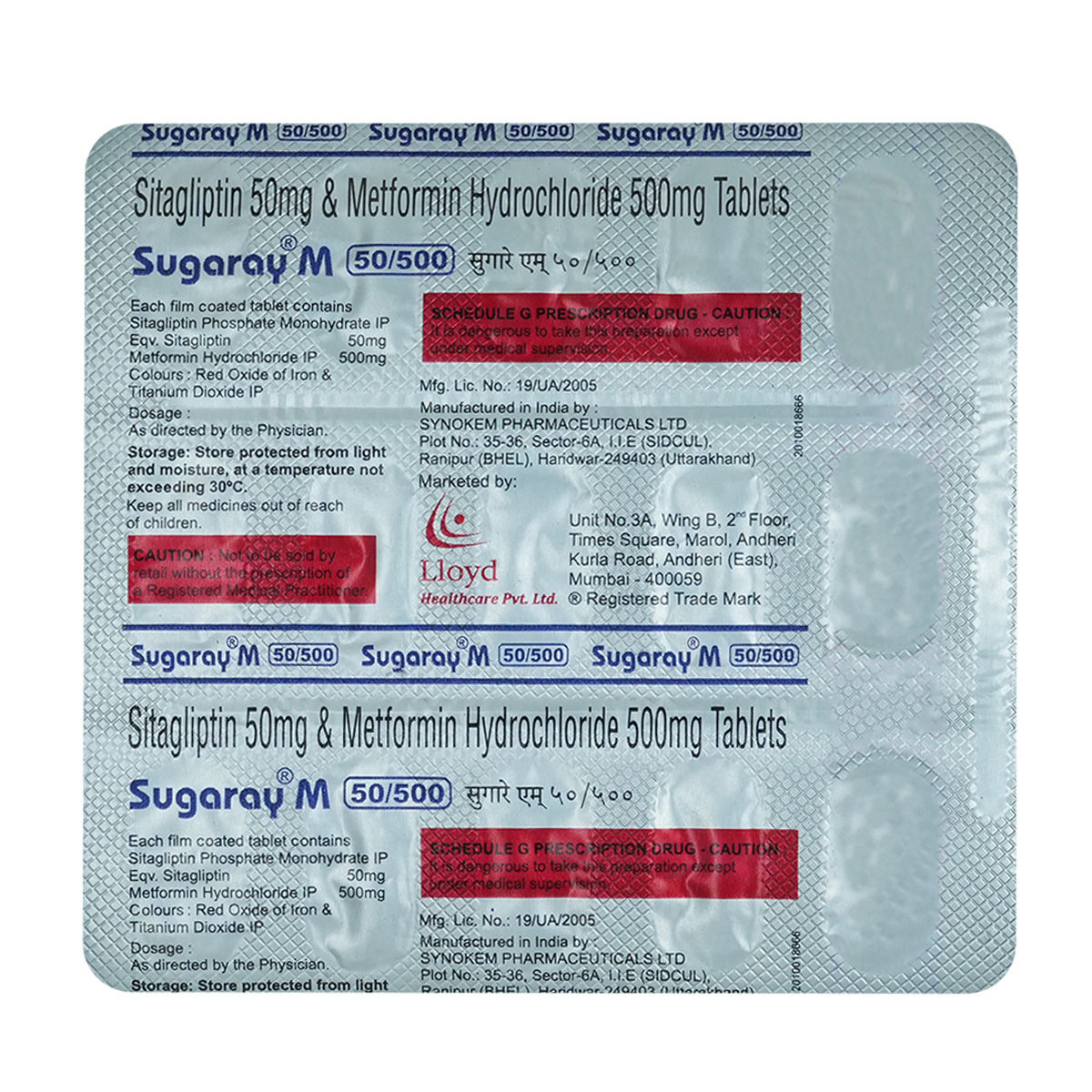 Sugaray M 50/500 mg Tablet 15's Price, Uses, Side Effects, Composition