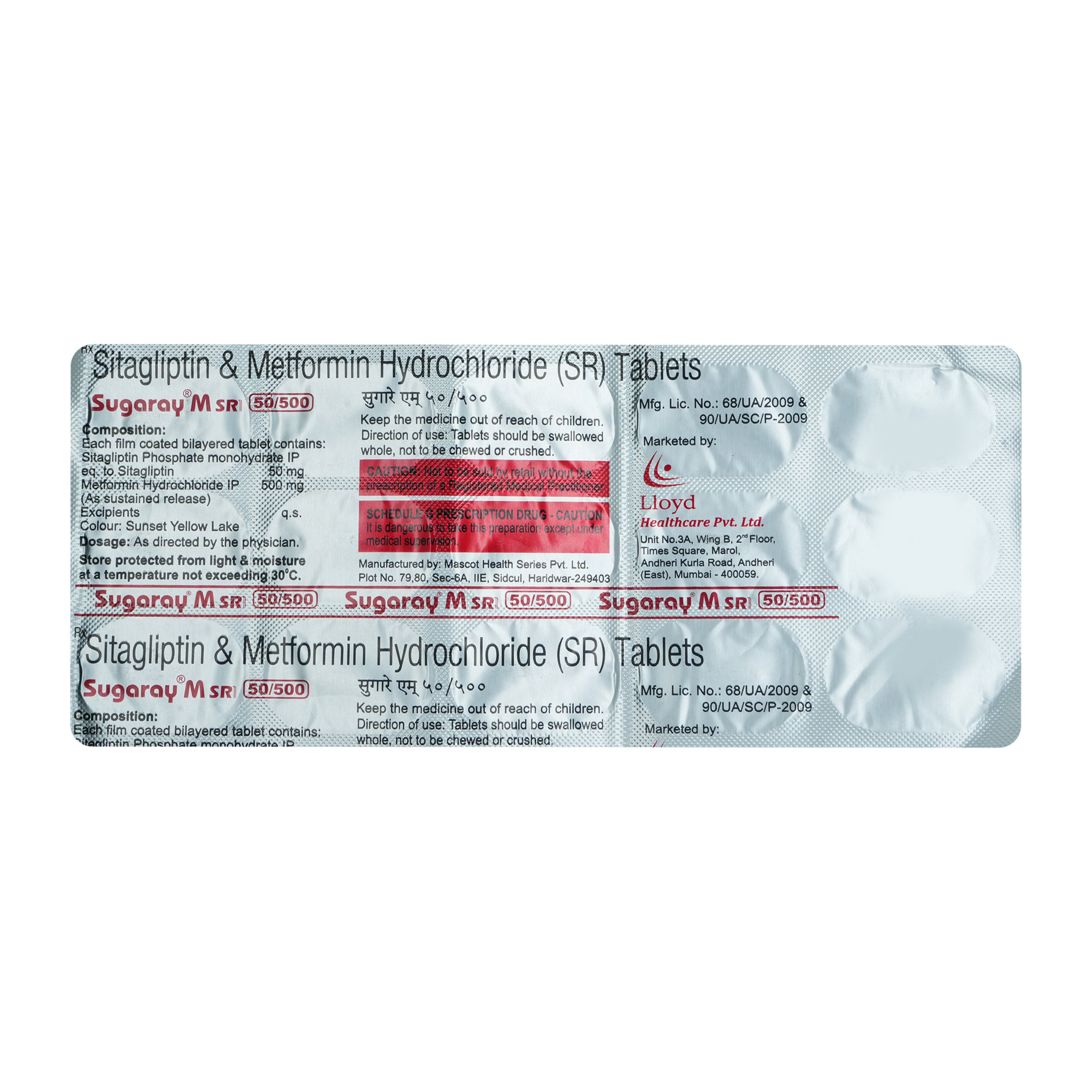 Sugaray M SR 50 mg/500 mg Tablet 15's, Pack of 15 TabletS Sugaray M SR 50 mg/500 mg Tablet 15's, Pack of 15 TabletS