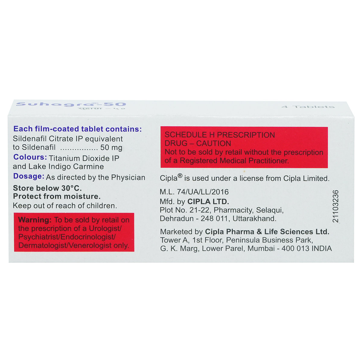 Suhagra-50 Tablet 4's, Pack of 4 TABLETS Suhagra-50 Tablet 4's, Pack of 4 TABLETS