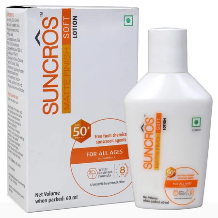 Suncros SPF 50+ PA+++ Matte Finish Soft SunScreen, 60 ml
