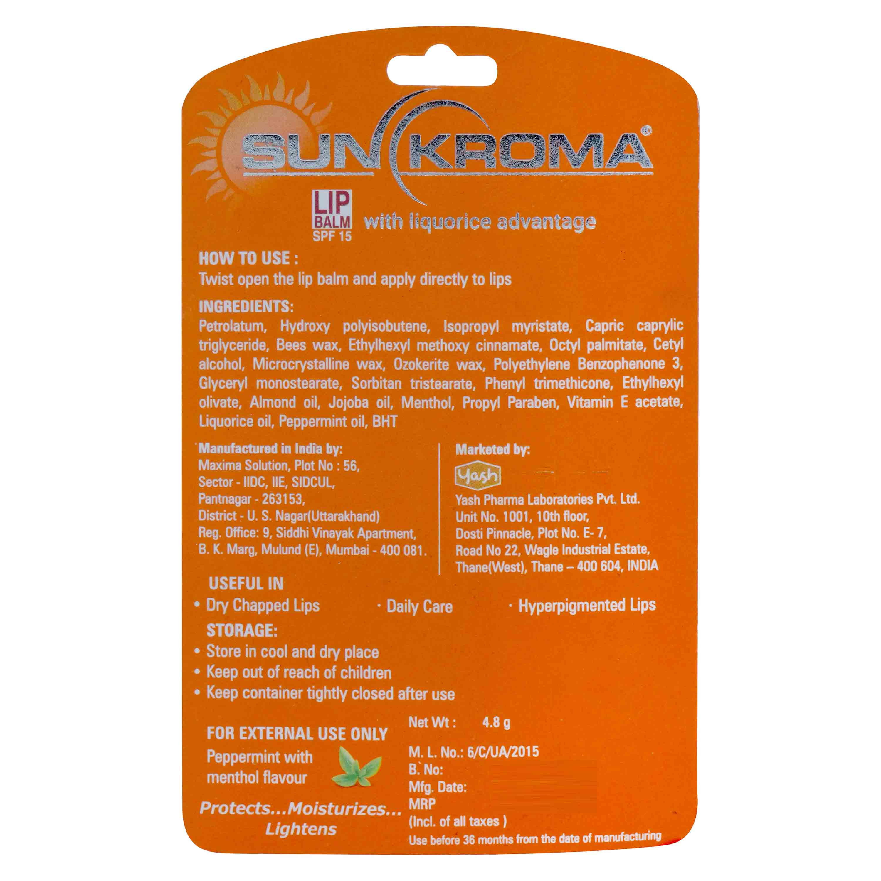 Sun Kroma SPF 15 Lip Balm 4.8 gm, Pack of 1 Sun Kroma SPF 15 Lip Balm 4.8 gm, Pack of 1