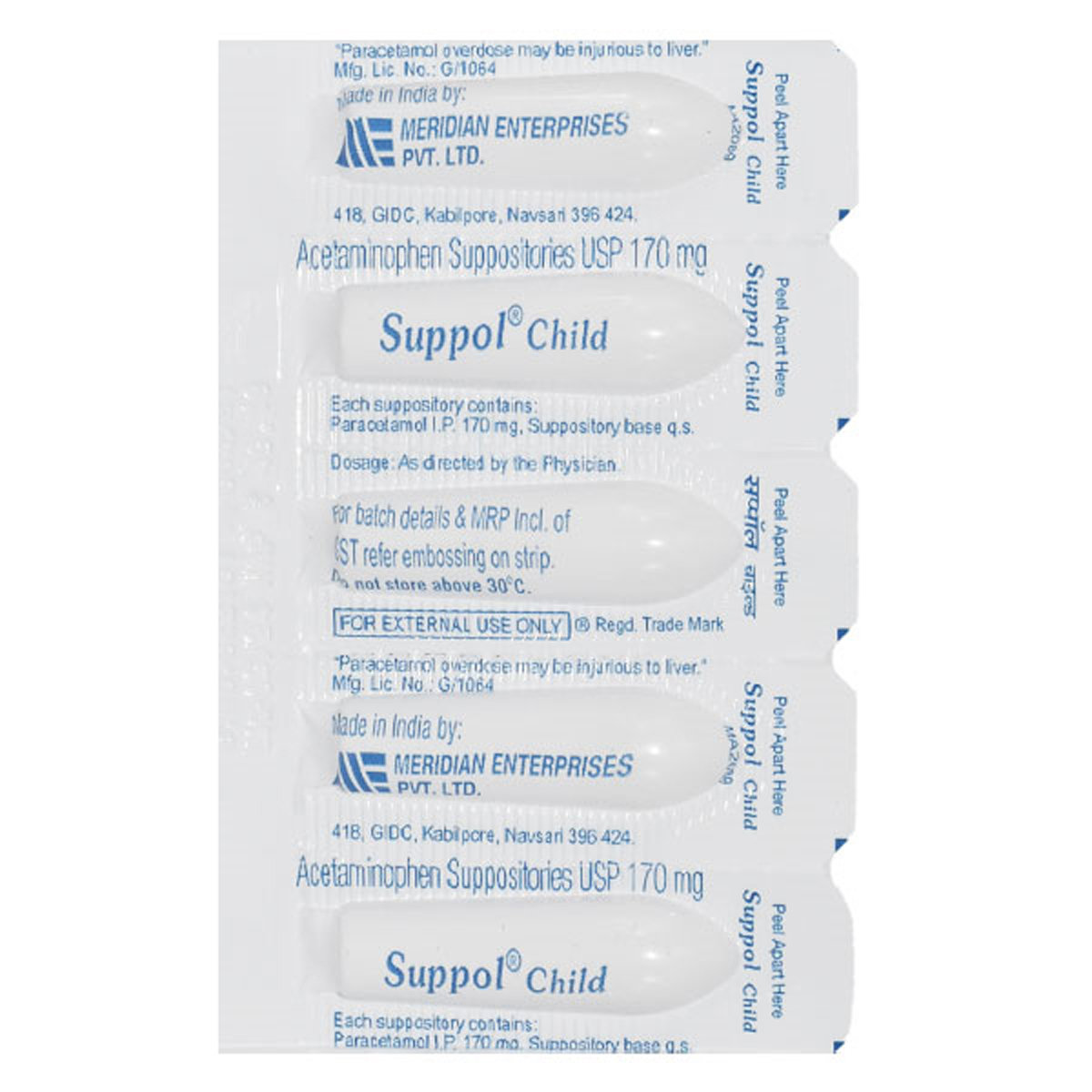 Suppol Child 170 mg Suppositories 5's, Pack of 5 SuppositoryS Suppol Child 170 mg Suppositories 5's, Pack of 5 SuppositoryS