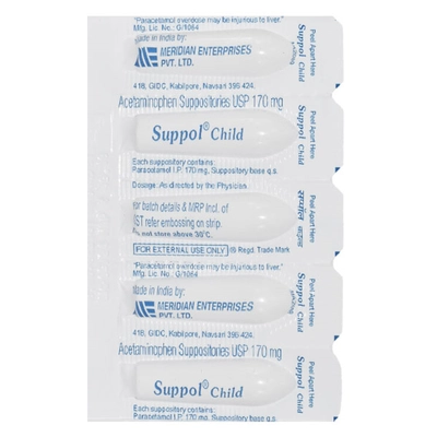 Suppol Child 170 mg Suppositories 5's, Pack of 5 SuppositoryS