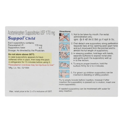 Suppol Child 170 mg Suppositories 5's, Pack of 5 SuppositoryS