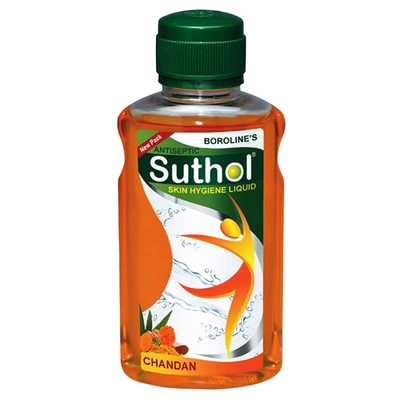 Suthol Skin Hygiene Chandan Liquid 200 ml | Chandan | Antiseptic Lotion | Fight Prickley Heat, Itches &amp; Rashes | Block Body Odour | With Soothing Fragrance Of Sandawood, Pack of 1