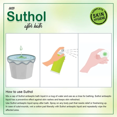 Suthol Skin Hygiene Chandan Liquid 200 ml | Chandan | Antiseptic Lotion | Fight Prickley Heat, Itches &amp; Rashes | Block Body Odour | With Soothing Fragrance Of Sandawood, Pack of 1