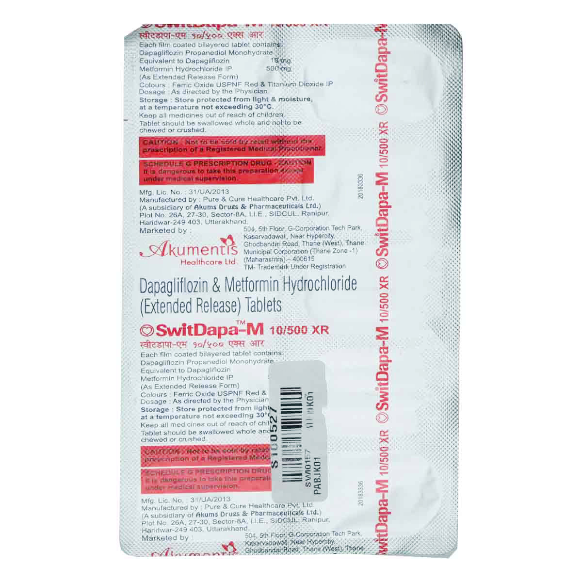 Switdapa-M 10/500 XR Tablet 10's, Pack of 10 TabletS Switdapa-M 10/500 XR Tablet 10's, Pack of 10 TabletS