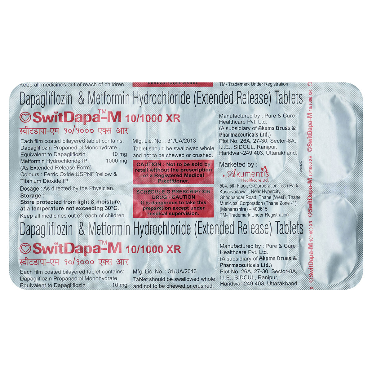 Switdapa-M 10/1000 XR Tablet 10's, Pack of 10 TABLETS Switdapa-M 10/1000 XR Tablet 10's, Pack of 10 TABLETS