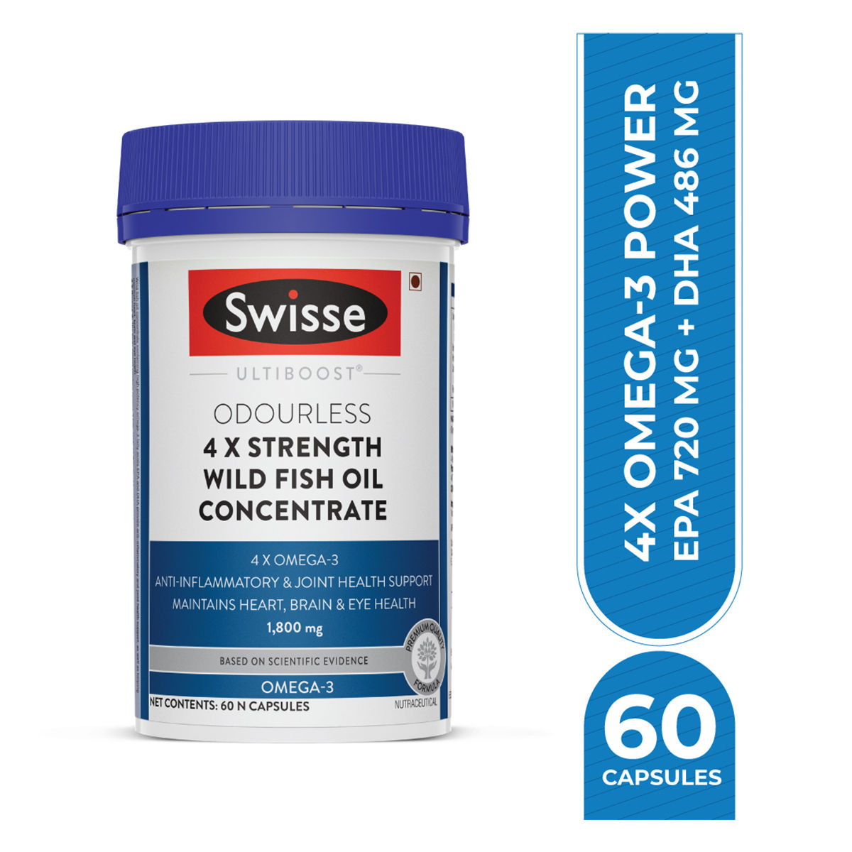 Buy Swisse Ultiboost 1800 mg 4X Strength Wild Fish Oil, 60 Capsules Online