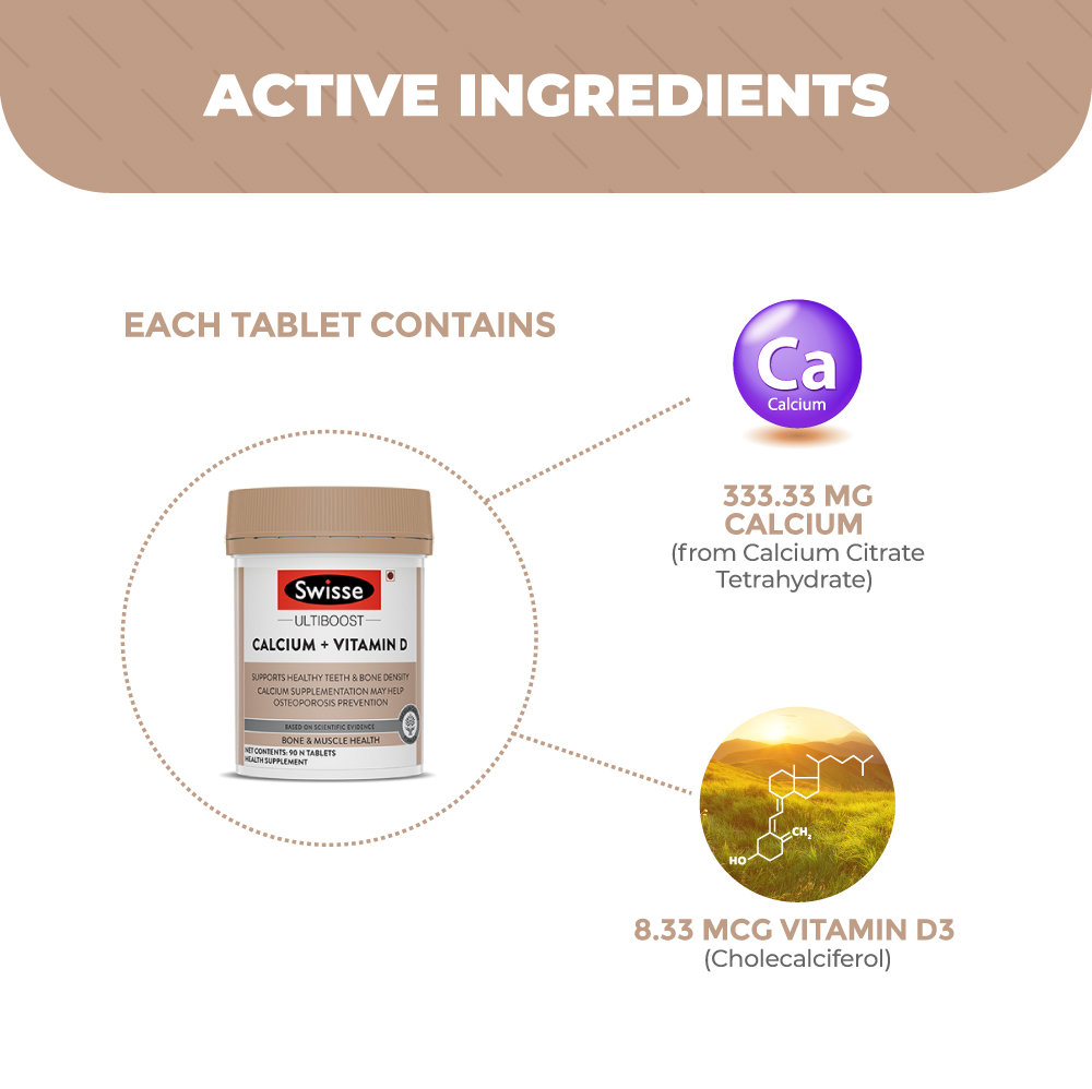 Swisse Ultiboost Calcium + Vitamin D, 90 Tablets, Pack of 1 Swisse Ultiboost Calcium + Vitamin D, 90 Tablets, Pack of 1