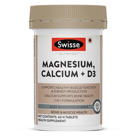 Swisse Ultiboost Magnesium, Calcium + Vitamin D3, 60 Tablets