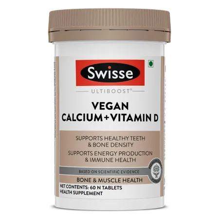 Swisse Ultiboost Vegan Calcium + Vitamin D, 60 Tablets | For Stronger Bones, Teeth, Muscles & Immunity
