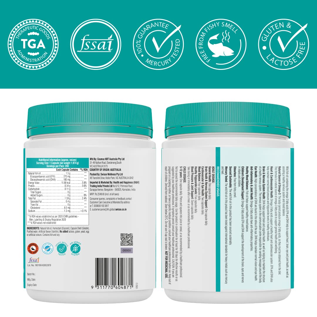 Swisse Ultiboost 1500 mg High Strength Wild Fish Oil, 200 Capsules, Pack of 1 Swisse Ultiboost 1500 mg High Strength Wild Fish Oil, 200 Capsules, Pack of 1