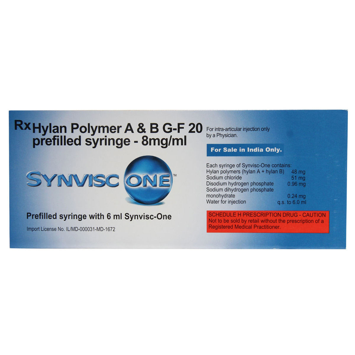 Buy Synvisc One Hylan GF 20 mg Injection 6 ml Online