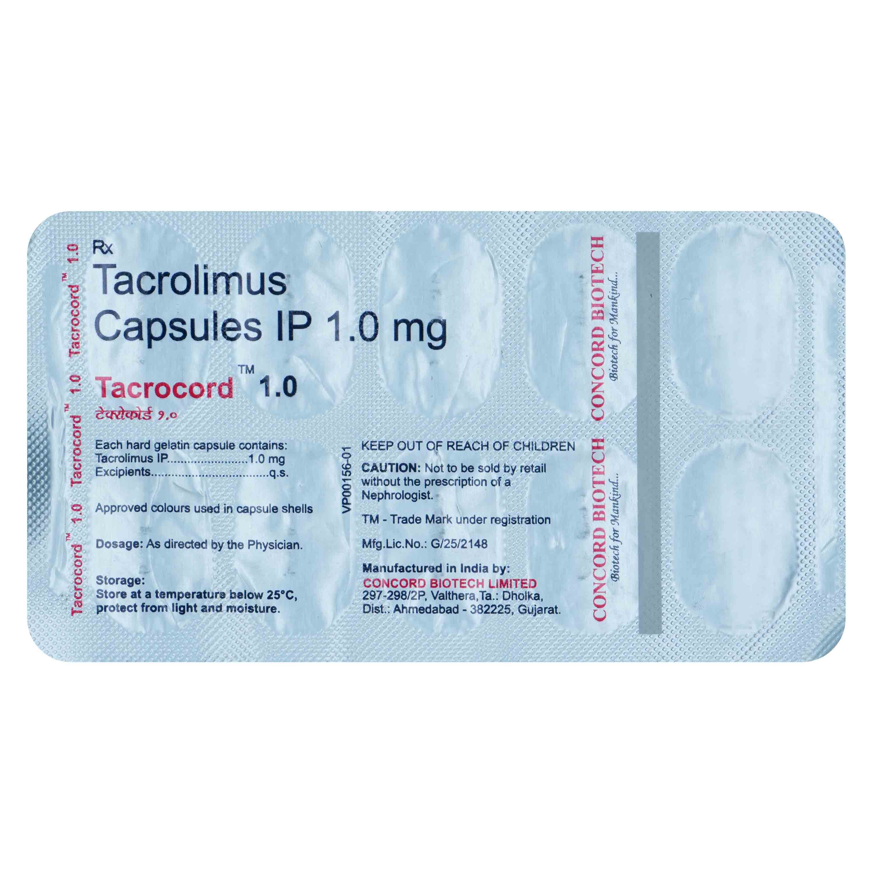 Tacrocord 1.0 Capsule 10's, Pack of 10 CAPSULES Tacrocord 1.0 Capsule 10's, Pack of 10 CAPSULES