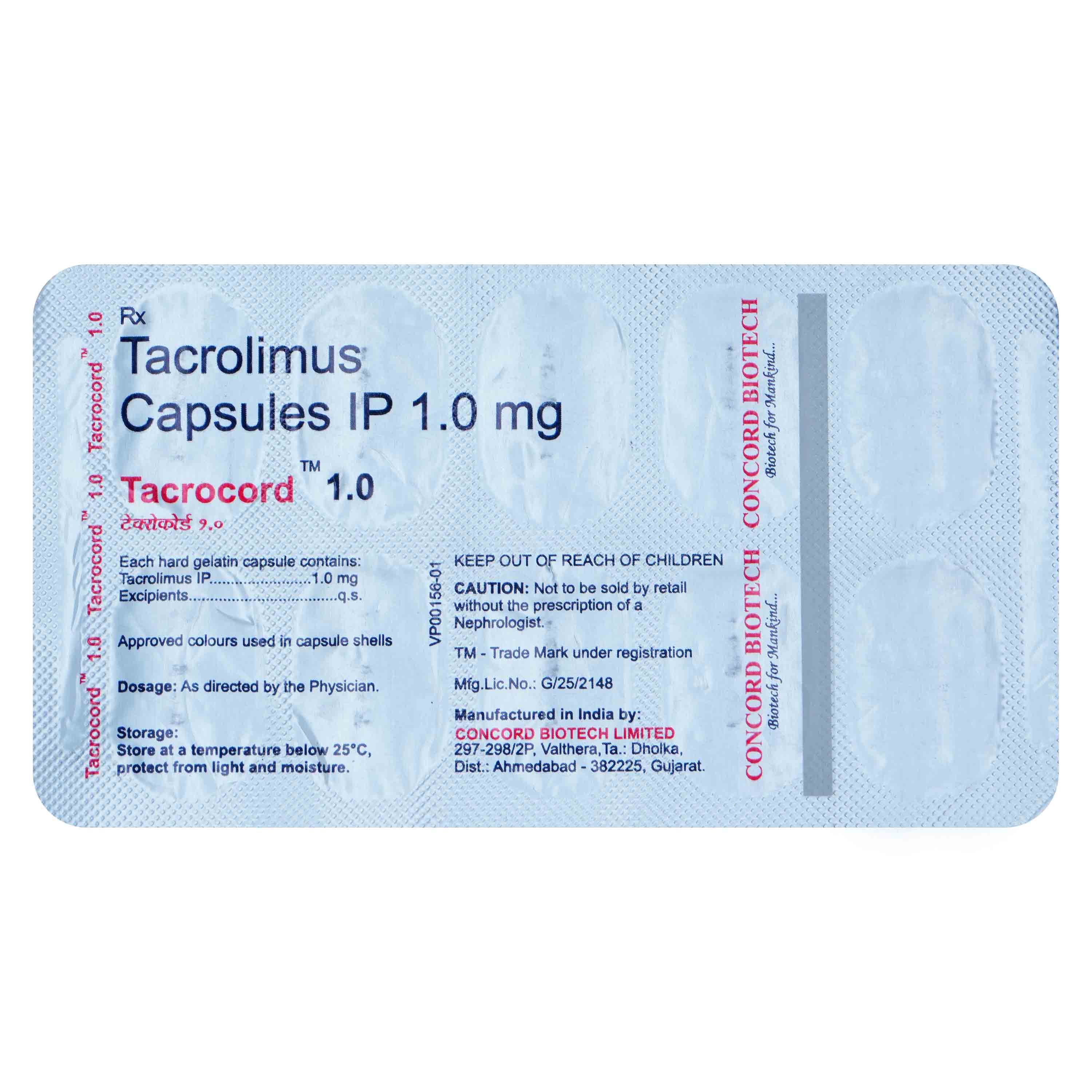 Tacrocord 1.0 Capsule 10's, Pack of 10 CAPSULES Tacrocord 1.0 Capsule 10's, Pack of 10 CAPSULES