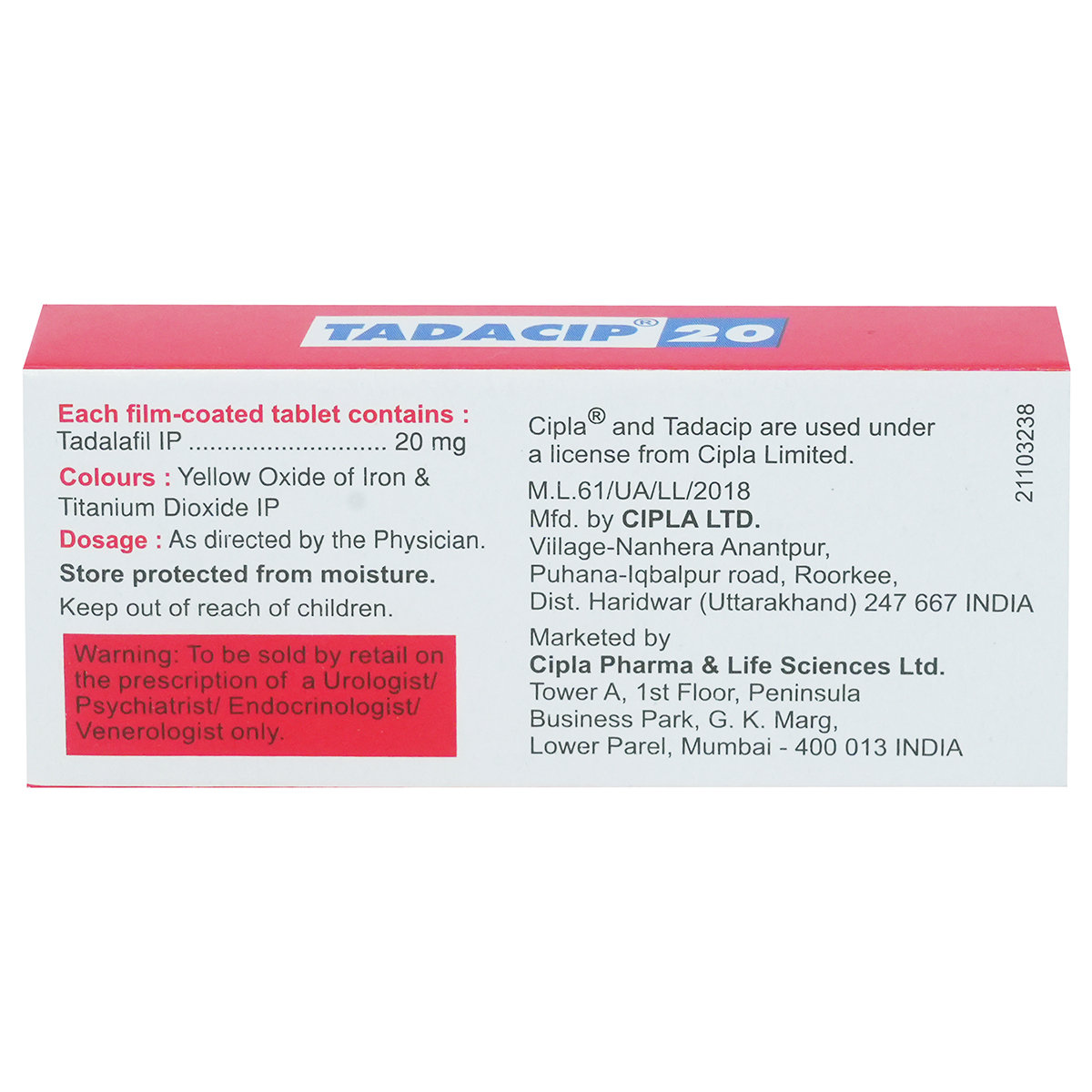 Tadacip 20 Tablet 4's, Pack of 4 TabletS Tadacip 20 Tablet 4's, Pack of 4 TabletS