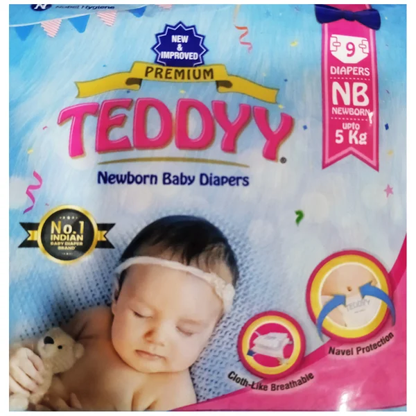 Teddyy Premium Baby Diapers Newborn, 9 Count, Pack of 1