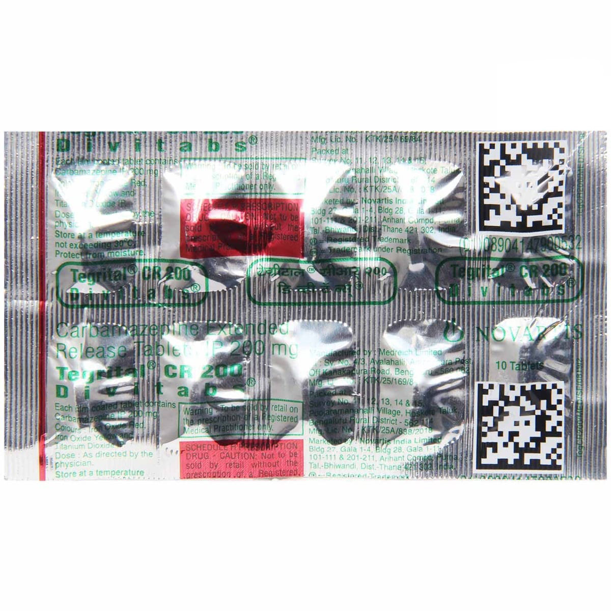Tegrital CR 200 Divitabs 10's, Pack of 10 TABLETS Tegrital CR 200 Divitabs 10's, Pack of 10 TABLETS
