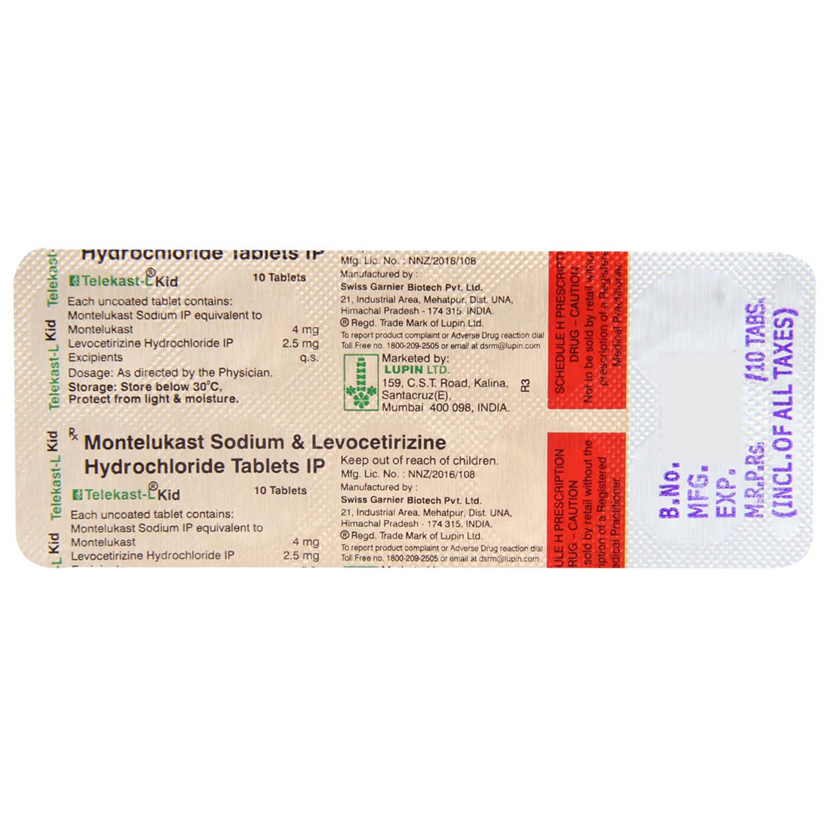 Telekast-L Kid Tablet 10's, Pack of 10 TABLETS Telekast-L Kid Tablet 10's, Pack of 10 TABLETS