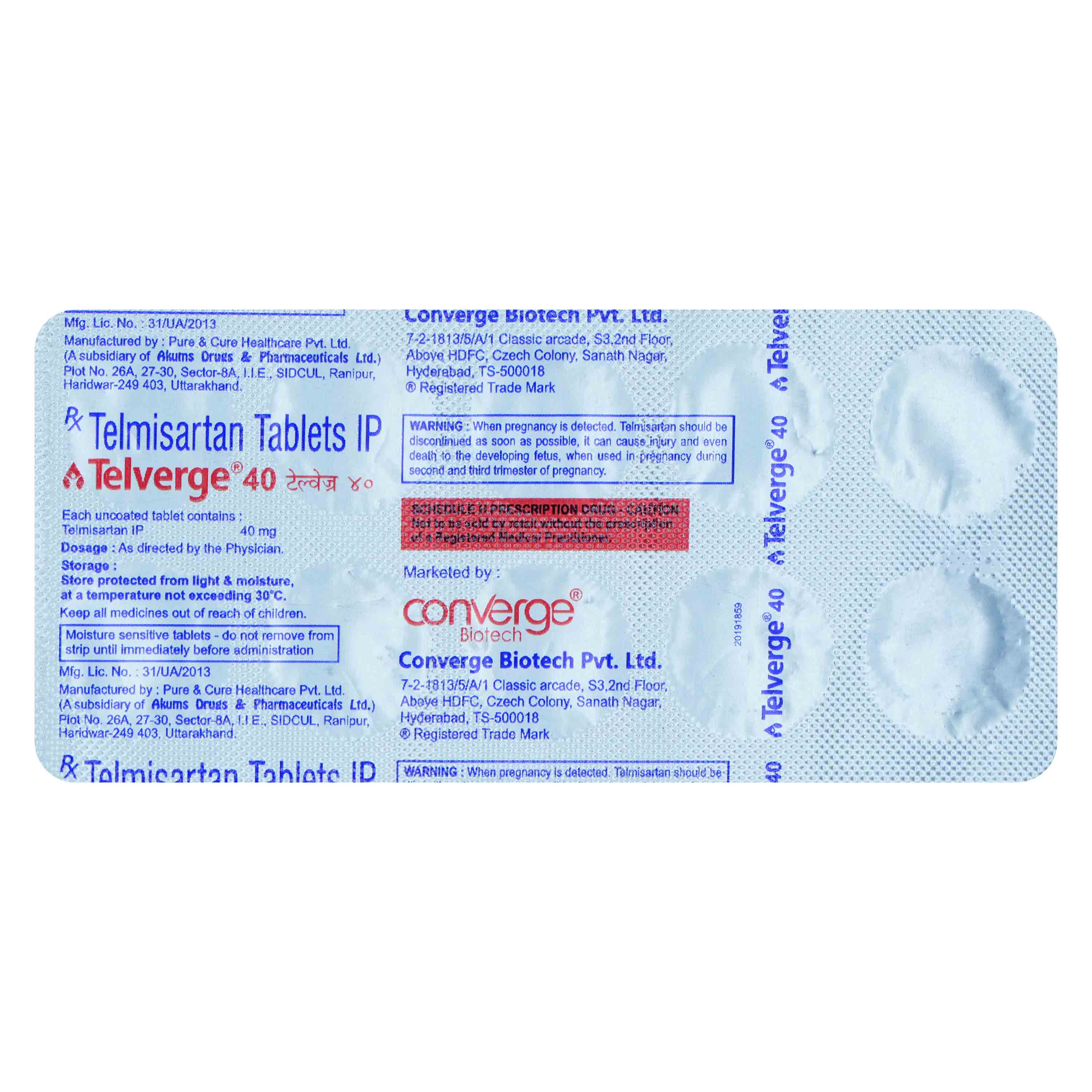 Telverge 40 Tablet 10's, Pack of 10 TABLETS Telverge 40 Tablet 10's, Pack of 10 TABLETS