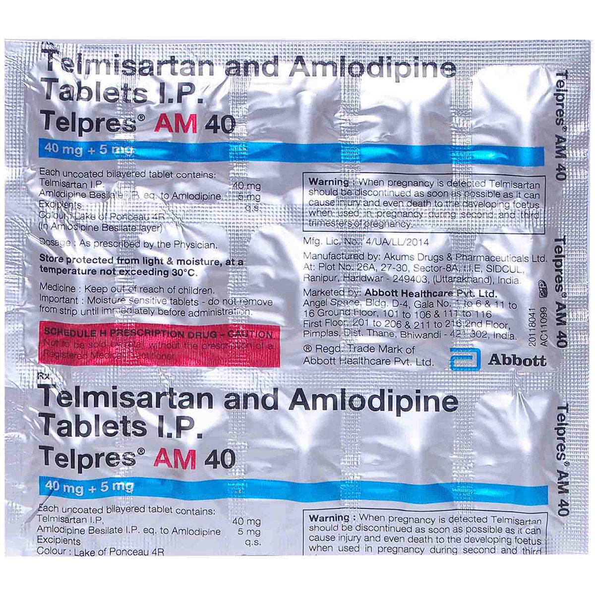 Telpres AM 40 mg/5 mg Tablet 15's, Pack of 15 Telpres AM 40 mg/5 mg Tablet 15's, Pack of 15