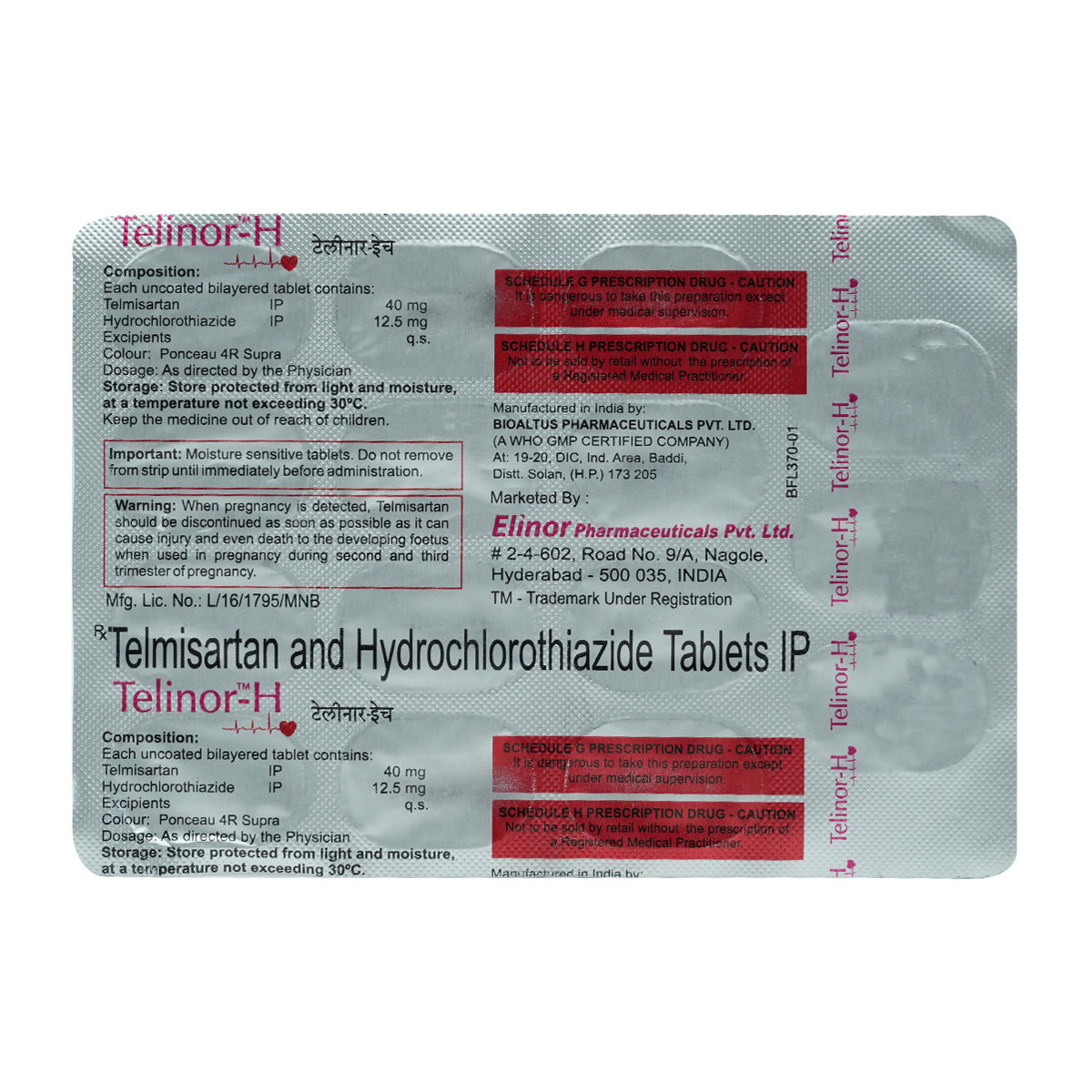 Telinor-H 40 mg/12.5 mg Tablet 15's, Pack of 15 Telinor-H 40 mg/12.5 mg Tablet 15's, Pack of 15