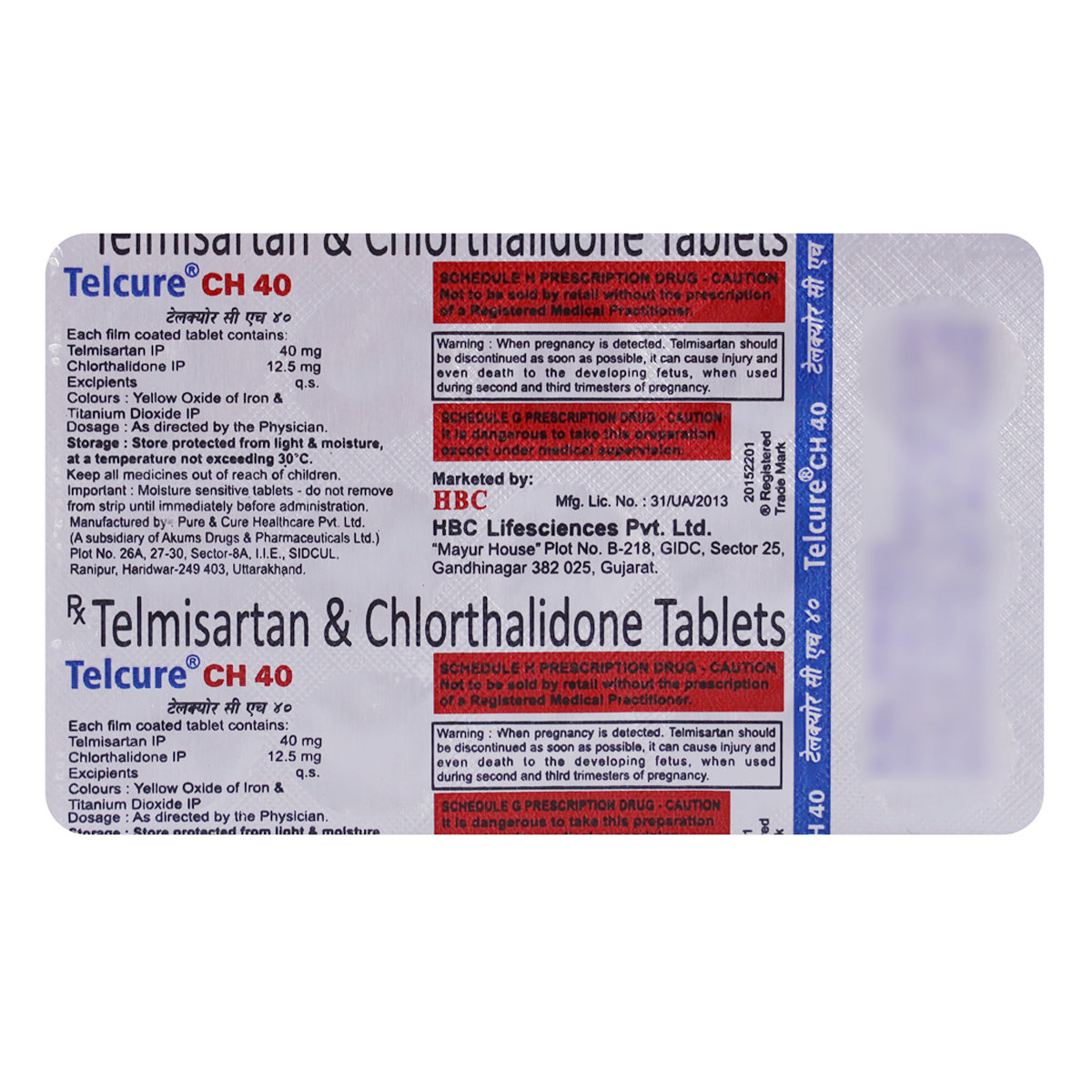 Telcure CH 40 mg/12.5 mg Tablet 15's, Pack of 15 TabletS Telcure CH 40 mg/12.5 mg Tablet 15's, Pack of 15 TabletS