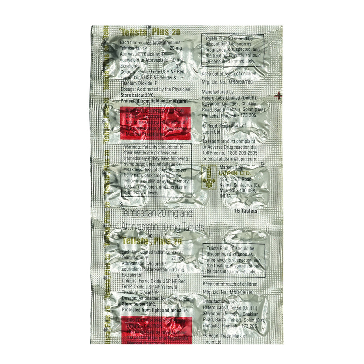 Telista Plus 20 Tablet 15's, Pack of 15 Telista Plus 20 Tablet 15's, Pack of 15