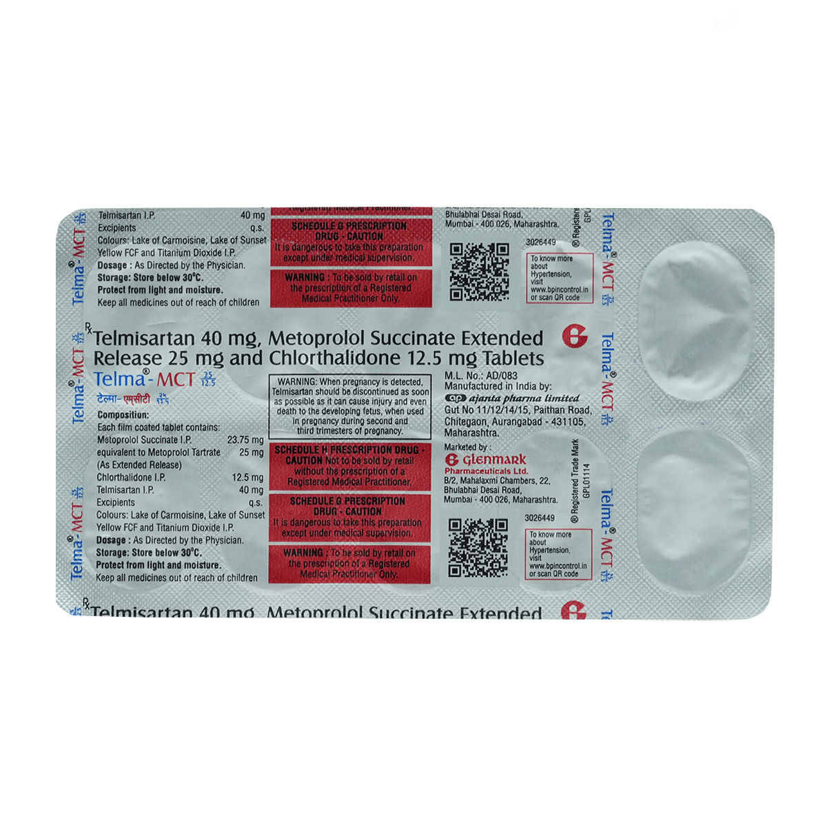 Buy Telma-MCT 40/25/12.5 mg Tablet 10's Online