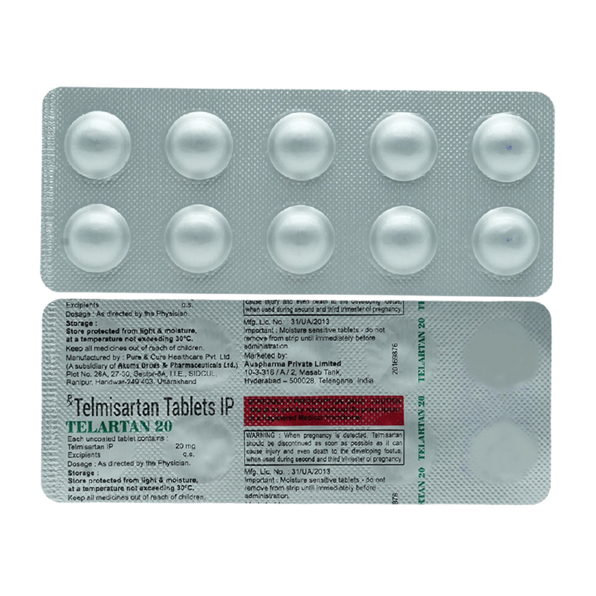 Telartan 20 mg Tablet 10's, Pack of 10 TABLETS Telartan 20 mg Tablet 10's, Pack of 10 TABLETS