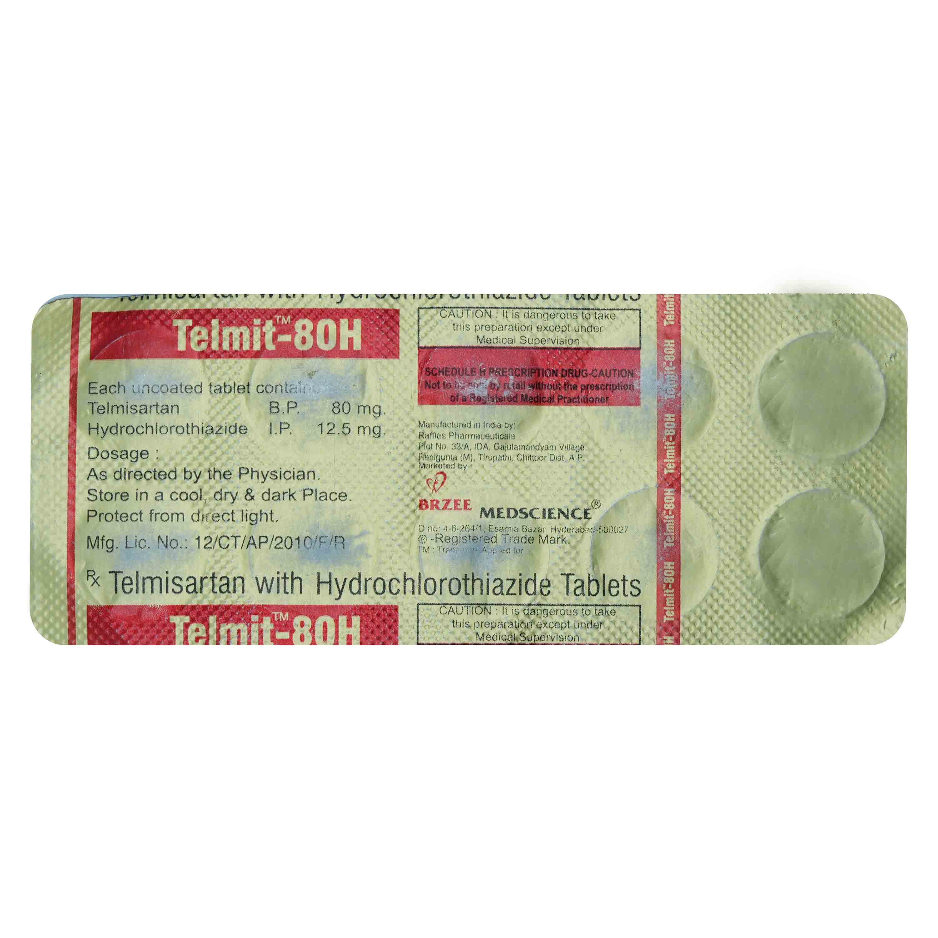 Telmit-80 H Tablet 10's, Pack of 10 Telmit-80 H Tablet 10's, Pack of 10