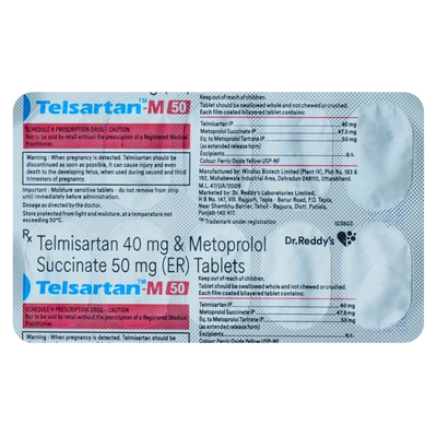 Telsartan-M 50 Tablet 10's, Pack of 10 TabletS