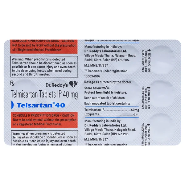 Telsartan 40 mg Tablet 15's