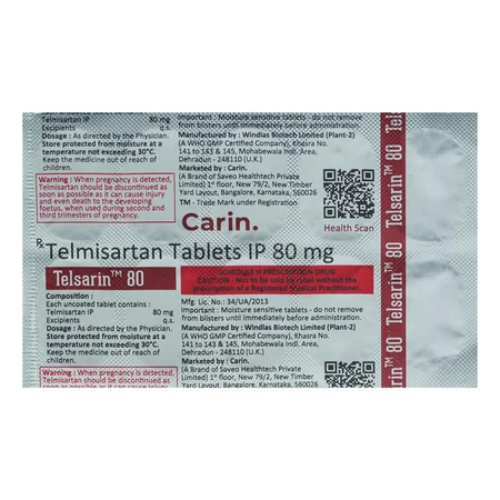 Telsarin 80 Tablet 10's