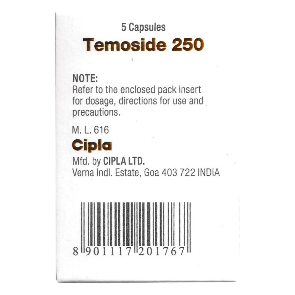 Temoside 250 Capsule 5's, Pack of 1 CAPSULE Temoside 250 Capsule 5's, Pack of 1 CAPSULE
