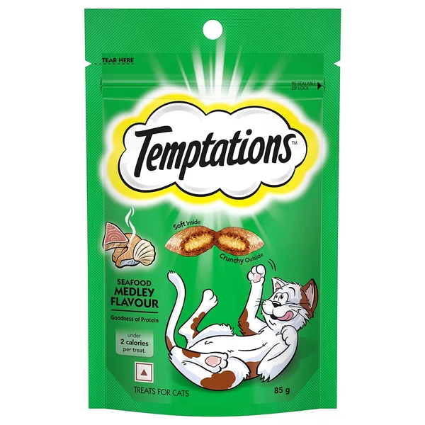 Temptations Seafood Medley Flavour Cat Treats, 85 gm