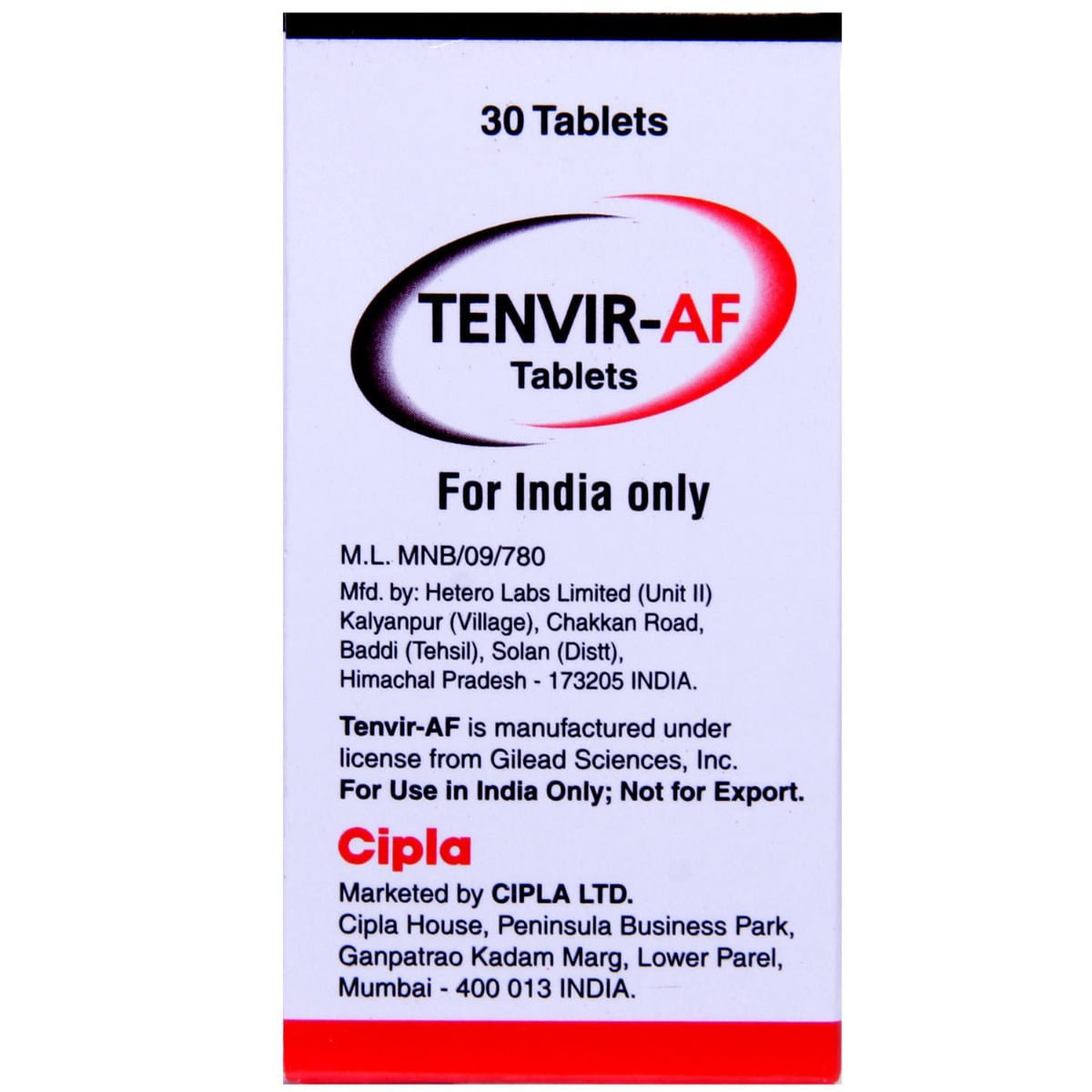 TENVIR AF 25MG TABLET 30'S, Pack of 1 TABLET TENVIR AF 25MG TABLET 30'S, Pack of 1 TABLET