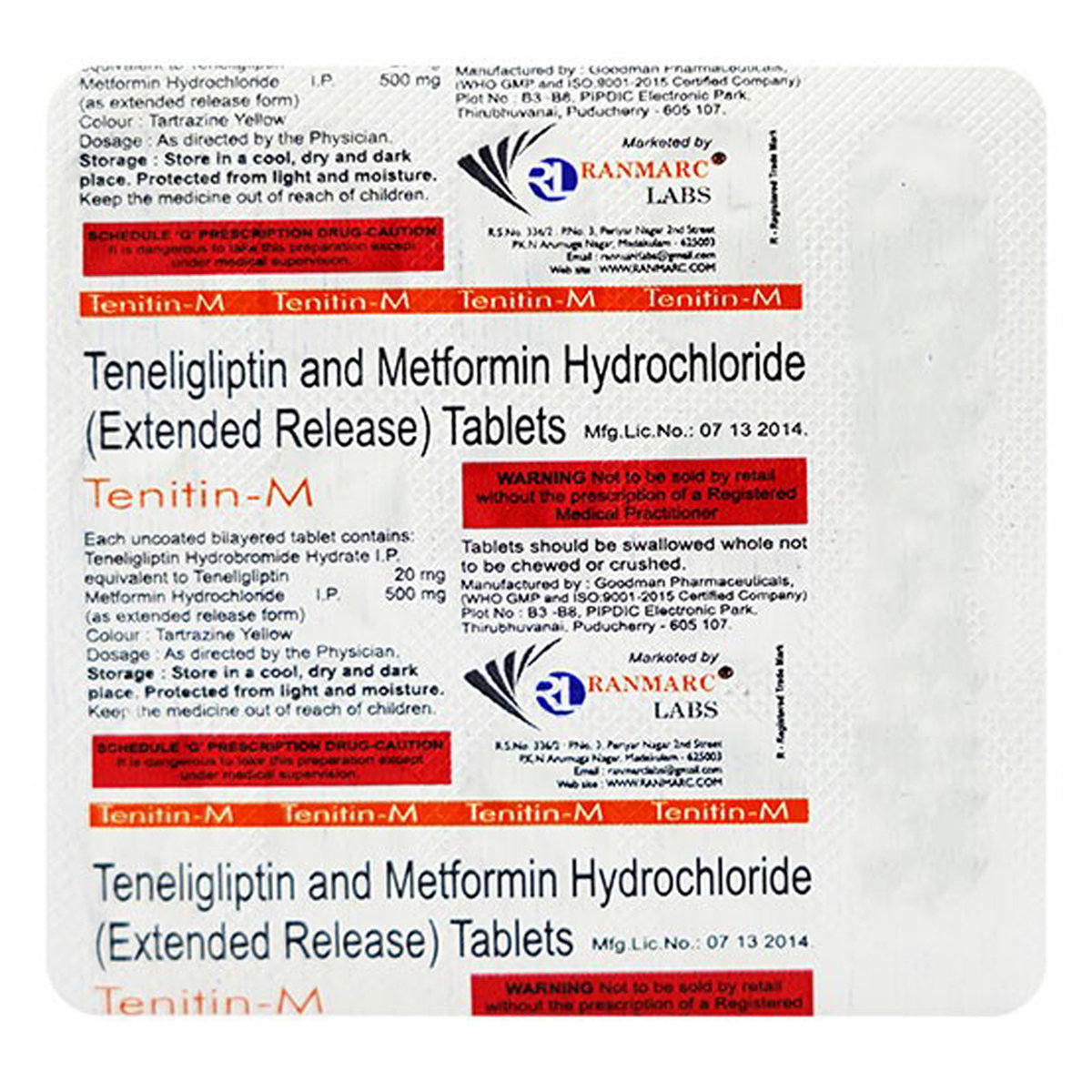 Tenitin M 20/500mg Tablet 15's, Pack of 15 TABLETS Tenitin M 20/500mg Tablet 15's, Pack of 15 TABLETS