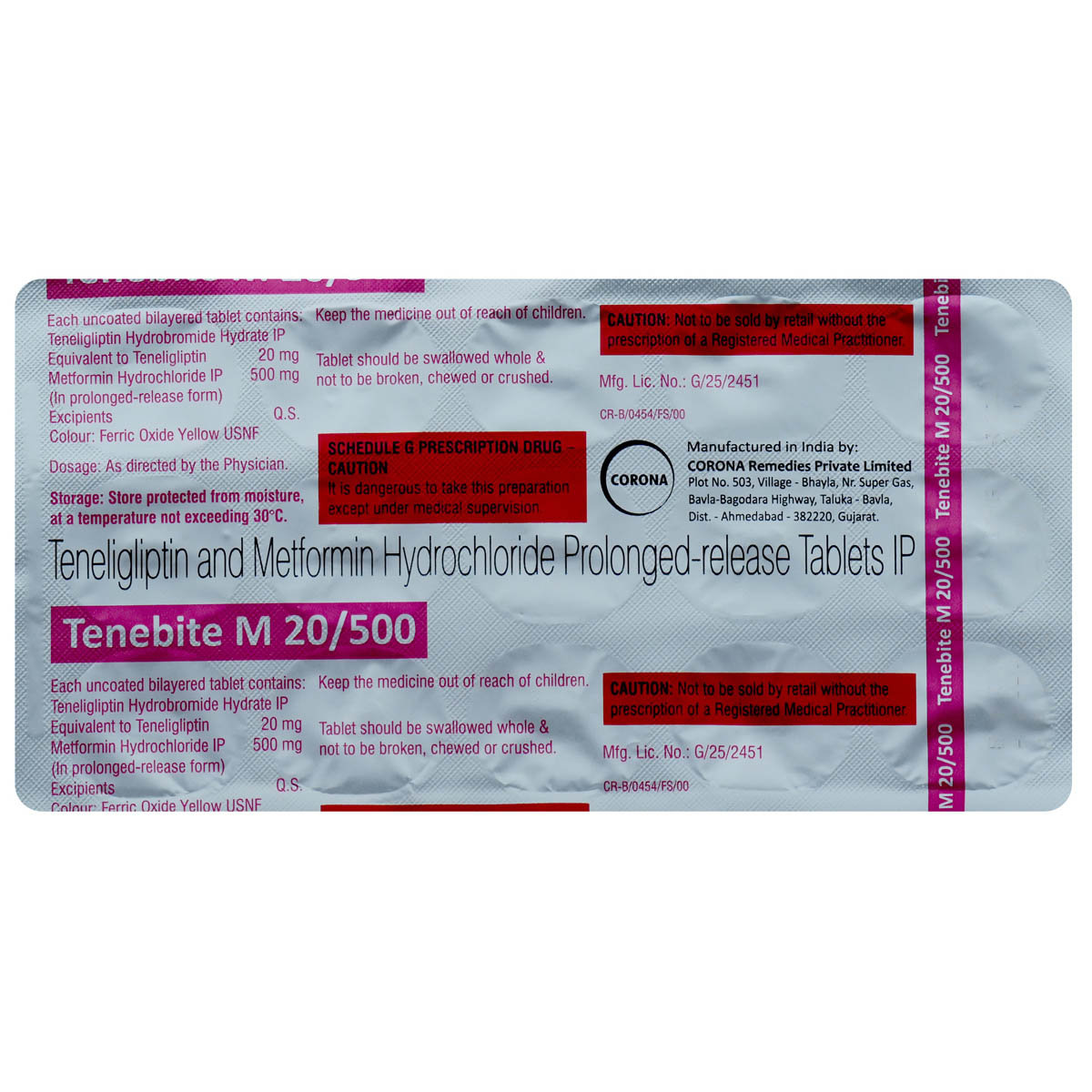 Tenebite M 20 mg/500 mg Tablet 15's, Pack of 15 TabletS Tenebite M 20 mg/500 mg Tablet 15's, Pack of 15 TabletS