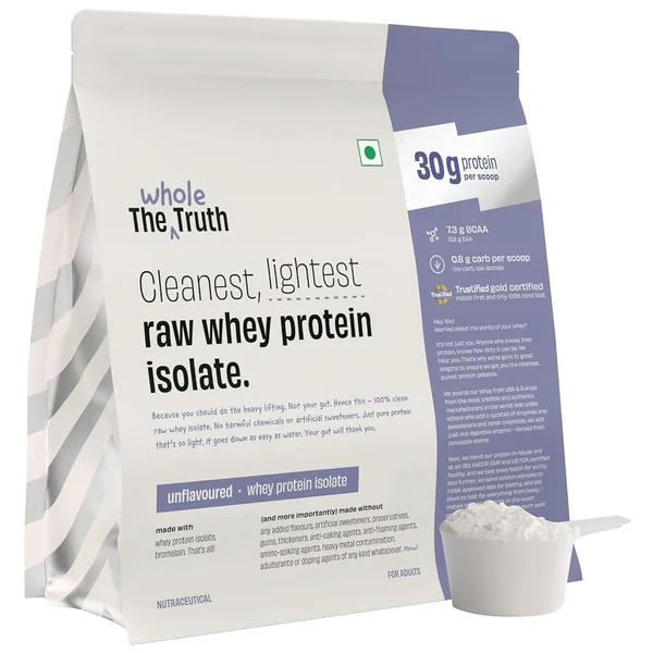 The Whole Truth Raw Whey Protein Isolate Unflavored Powder, 1 Kg, Pack of 1