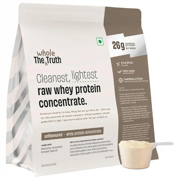 The Whole Truth Raw Whey Protein Concentrate Unflavored Powder, 1 Kg, Pack of 1