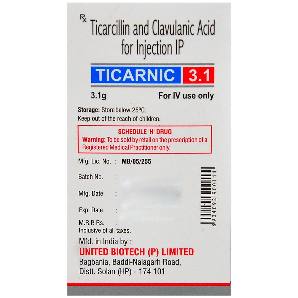 Ticarnic 3.1 Injection 1's, Pack of 1 Ticarnic 3.1 Injection 1's, Pack of 1