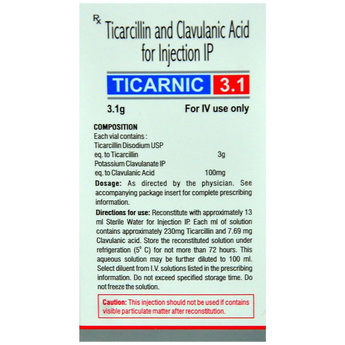 Ticarnic 3.1 Injection 1's, Pack of 1 Ticarnic 3.1 Injection 1's, Pack of 1